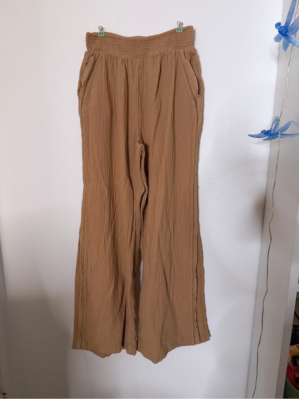 Aerie Wide-Leg Linen Pants in Camel Brown